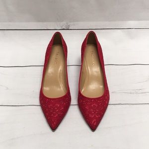 NWOT Red Talbots Embroidered Lace Heels